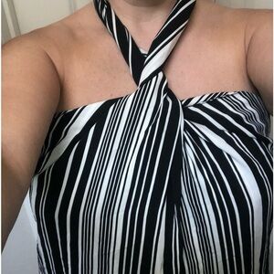 - 1xl dressy black and white stripe halter top